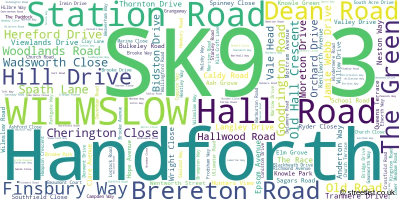 A word cloud for the SK9 3 postcode